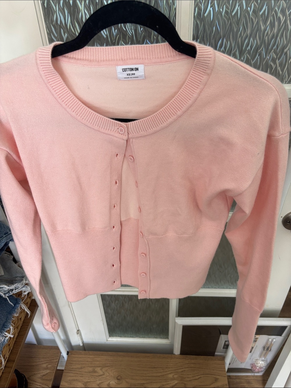 Cotton On Light Pink Crewneck Button-Front Cardigan